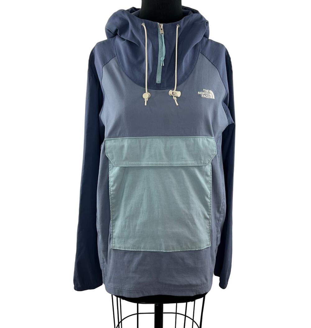 The North Face Blue Gray FANORAK 1/4 Zip Front Pockets Drawstring Jacket Size M